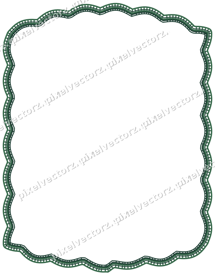 Decorative line art frame in dark green and red with label plaque