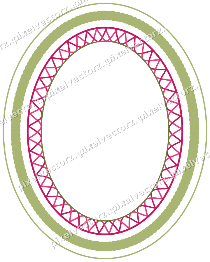 Decorative line art frame in lime and pink with oval and beaded line