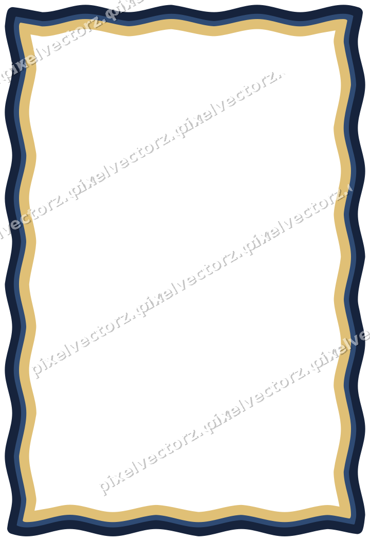 Decorative line art frame in dark blue and amber with label plaque