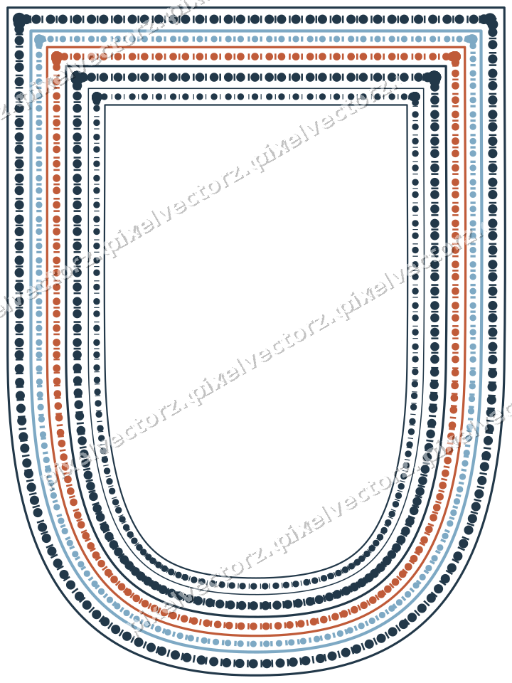 Decorative line art frame in orange and cyan with shield