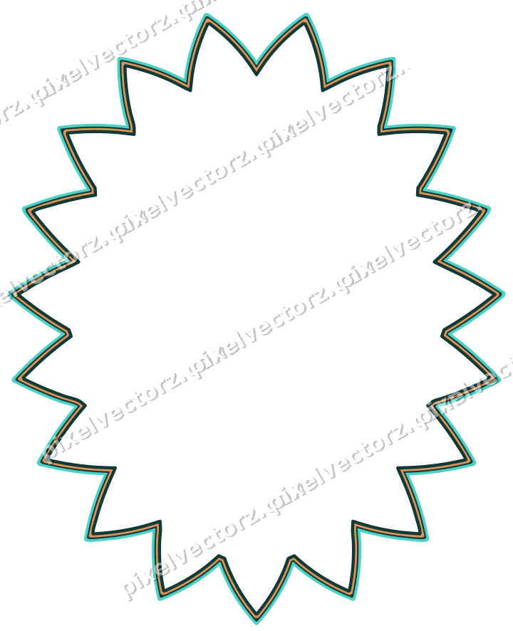 Decorative line art frame in orange and teal with oval and zigzag edge
