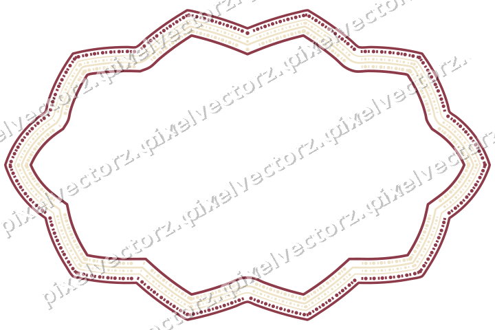 Decorative line art frame in dark pink and amber with oval