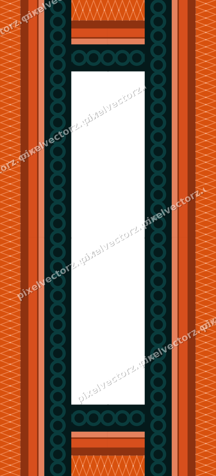 Decorative picture frame border in orange and teal with lattice band