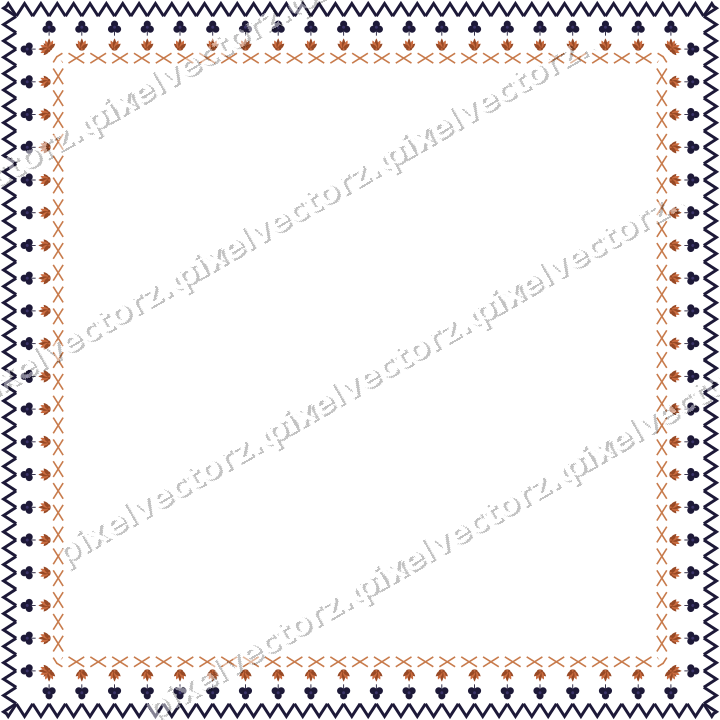 Decorative picture frame border in orange and blue with trefoil band