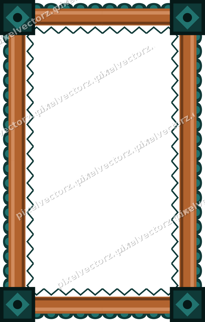 Decorative picture frame border in orange and teal with scale band