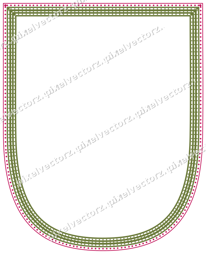 Decorative line art frame in lime and pink with shield and dotted line