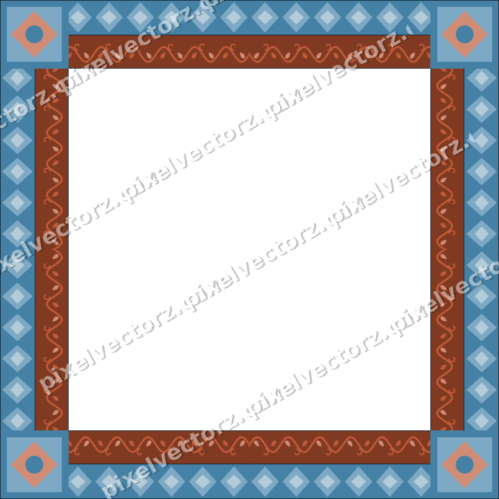 Decorative picture frame border in orange and cyan with diamond band