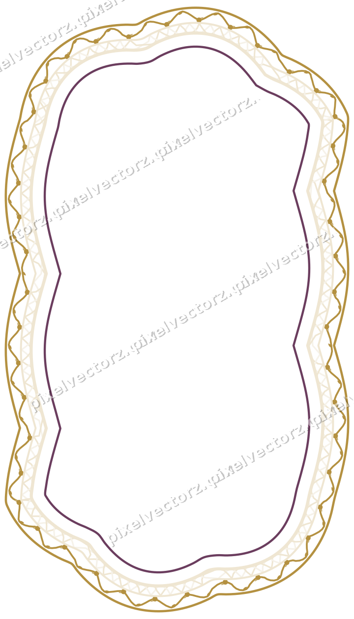 Decorative line art frame in dark magenta and amber with label plaque