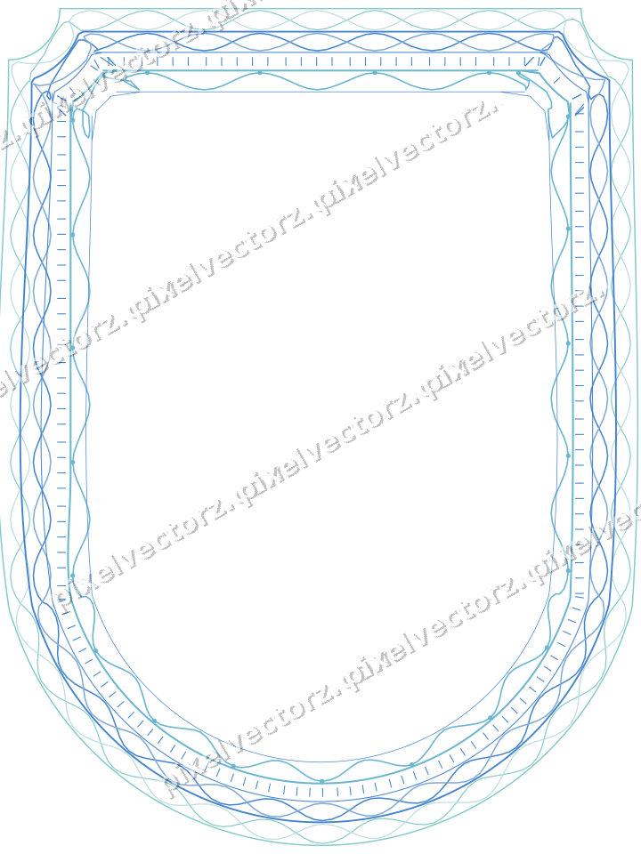 Decorative line art frame in blue and cyan with label plaque