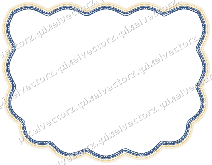 Decorative line art frame in dark blue and amber with shield