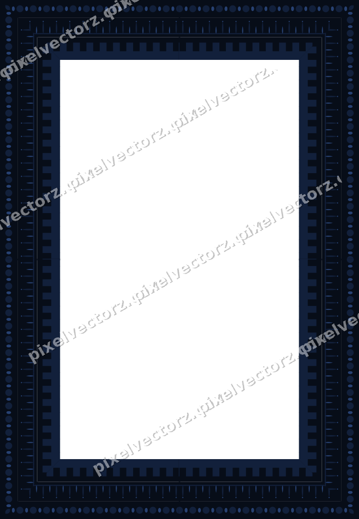 Decorative picture frame border in dark blue with bud and stem
