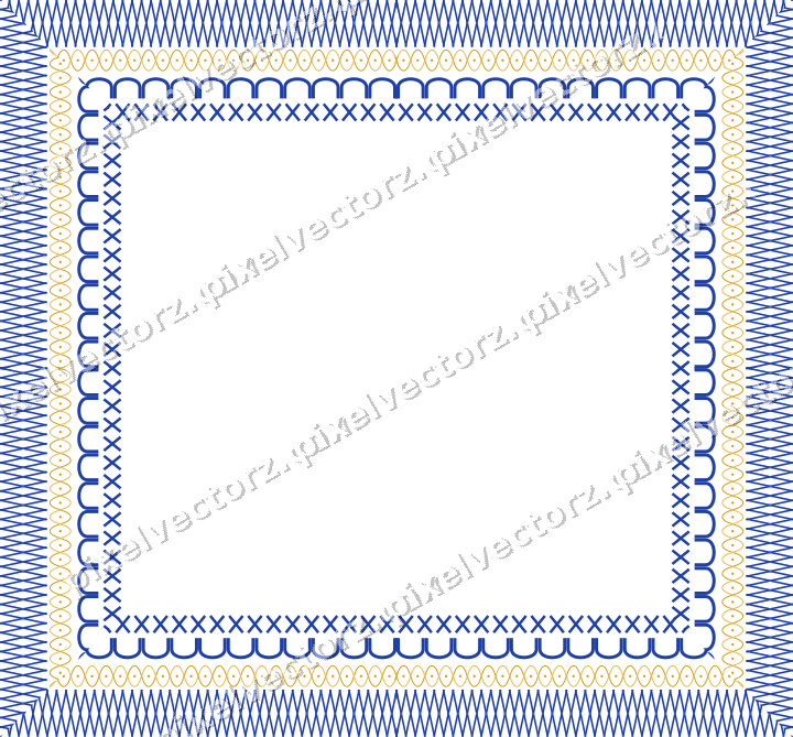 Decorative picture frame border in amber and blue with arcade frieze