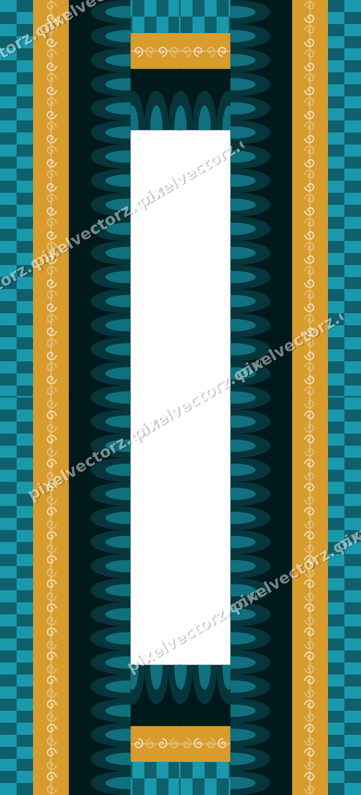 Decorative picture frame border in amber and dark teal with scale band