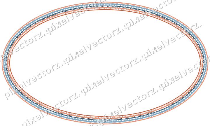Decorative line art frame in orange and cyan with oval and dotted line
