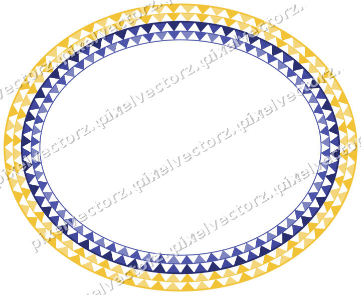 Decorative line art frame in dark blue and amber with oval and dentil
