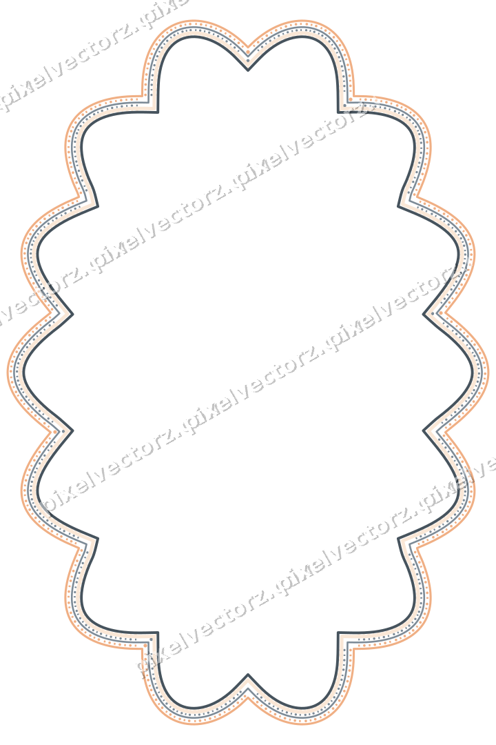 Decorative line art frame in blue and orange with oval