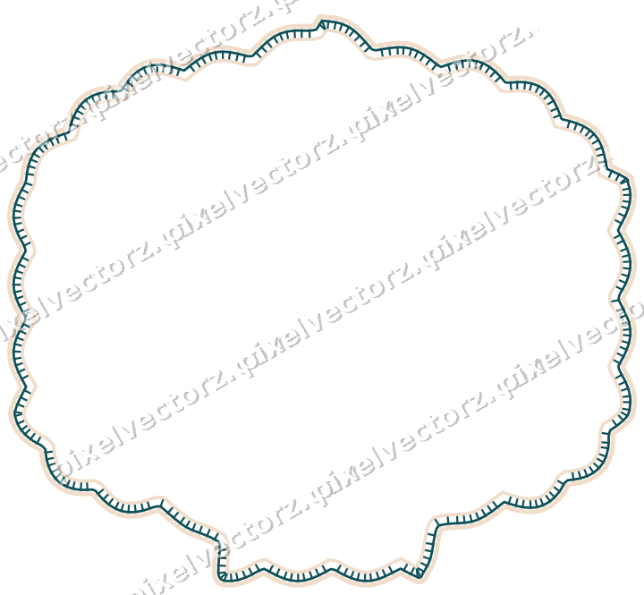 Decorative line art frame in dark teal and orange with label plaque