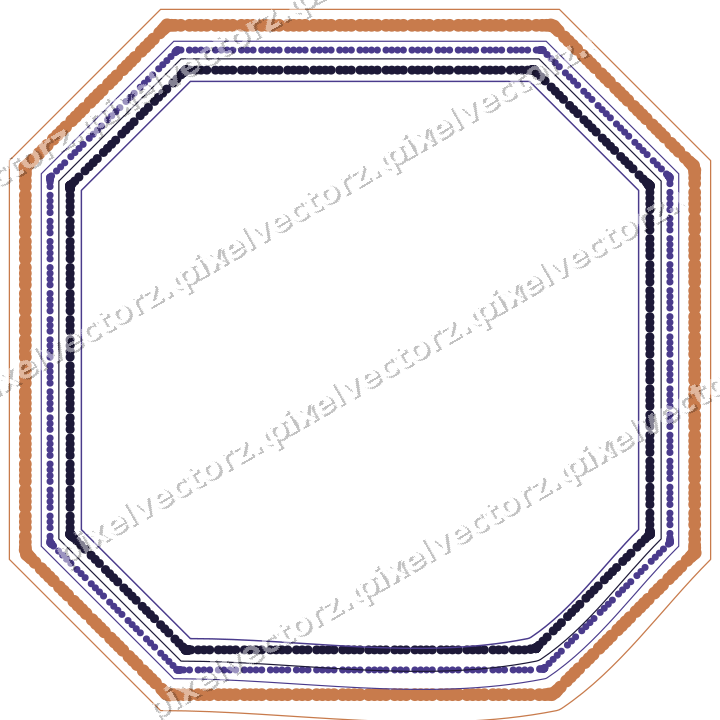 Decorative line art frame in orange and blue with label plaque