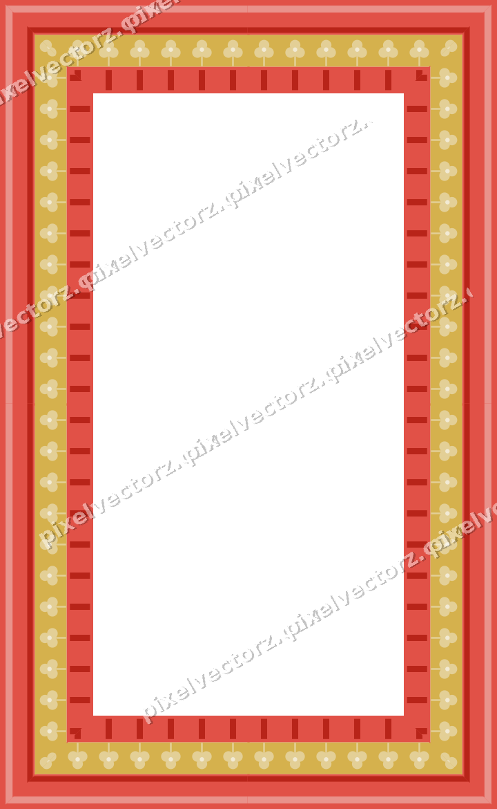 Decorative picture frame border in red and orange with trefoil band