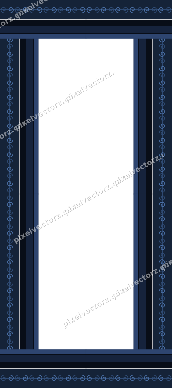 Decorative picture frame border in dark blue with spiral scroll