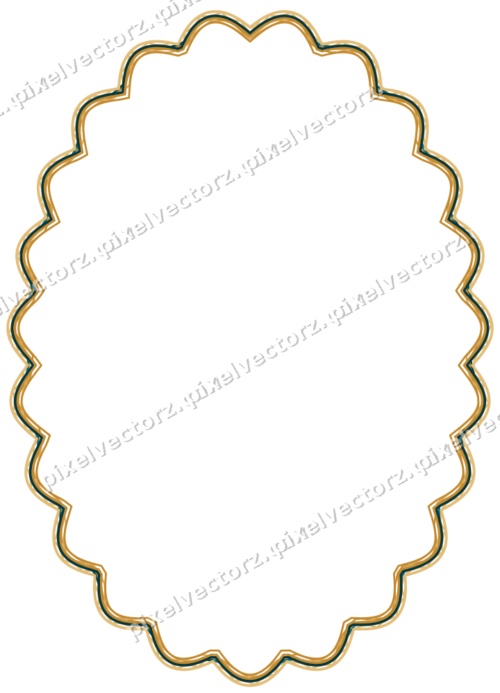 Decorative line art frame in amber and dark teal with oval