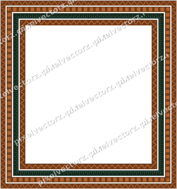 Decorative picture frame border in dark green and orange with zigzag