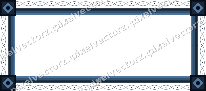 Decorative picture frame border in dark blue and orange with arabesque