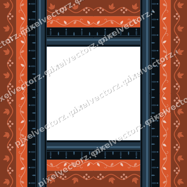 Decorative picture frame border in orange and cyan with grape vine