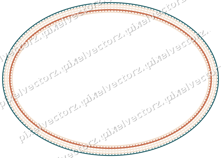 Decorative line art frame in dark teal and orange with oval