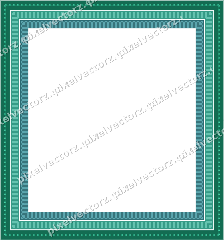 Decorative picture frame border in green and teal with arcade frieze