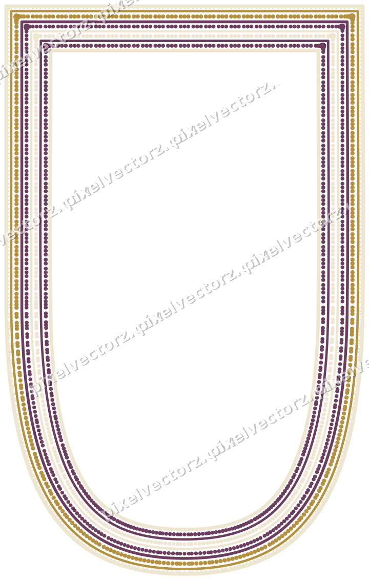 Decorative line art frame in dark magenta and amber with shield