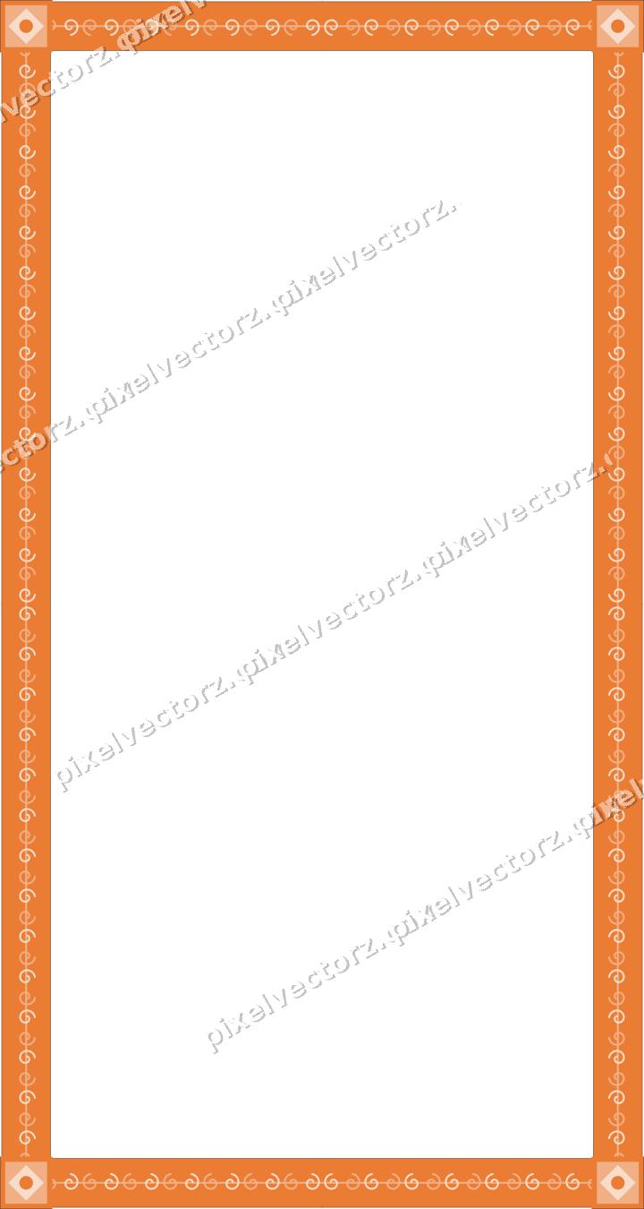Decorative picture frame border in blue and orange with spiral scroll