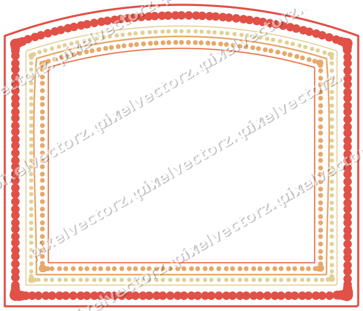 Decorative line art frame in red and orange with label plaque