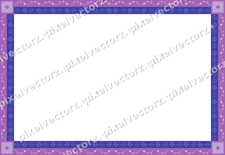 Decorative picture frame border in purple and blue with scrolling vine