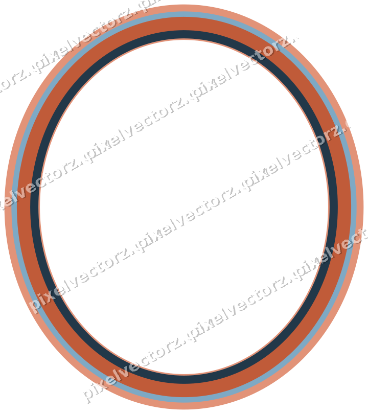 Decorative line art frame in orange and cyan with oval and solid band