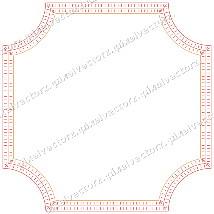 Decorative line art frame in red and orange with label plaque