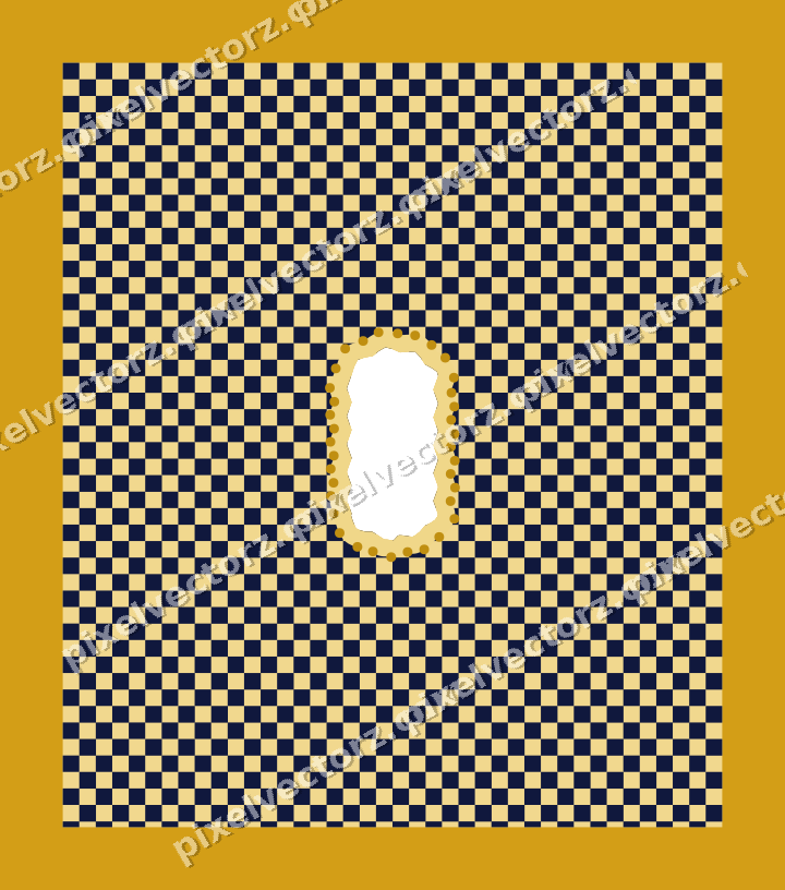 Decorative patterned mat frame in amber and blue with checkerboard