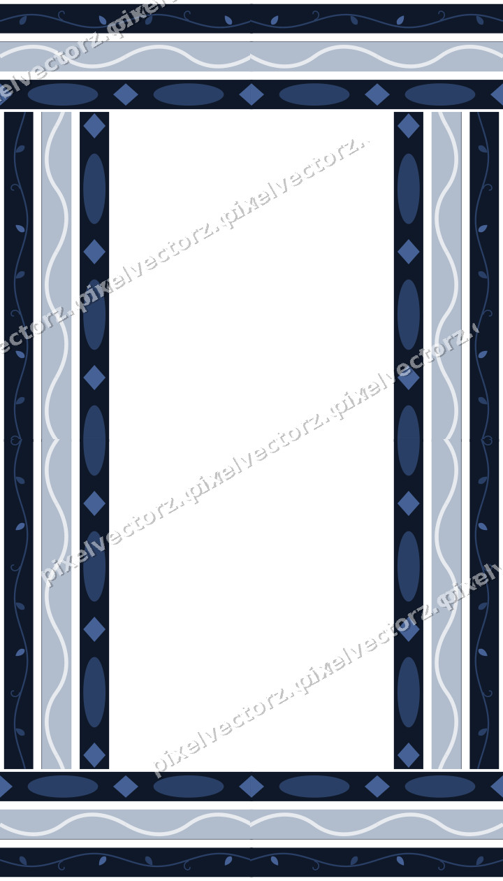 Decorative picture frame border in dark blue and white with ivy scroll