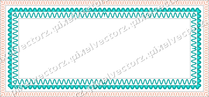 Decorative picture frame border in orange and teal with arabesque