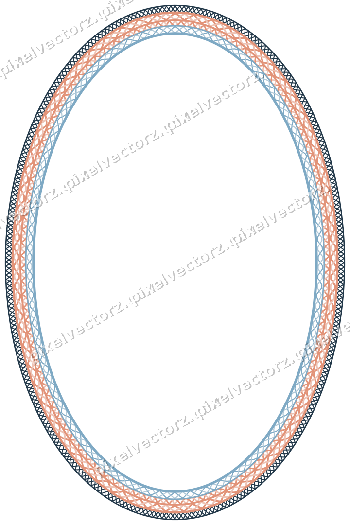 Decorative line art frame in orange and cyan with oval and lattice