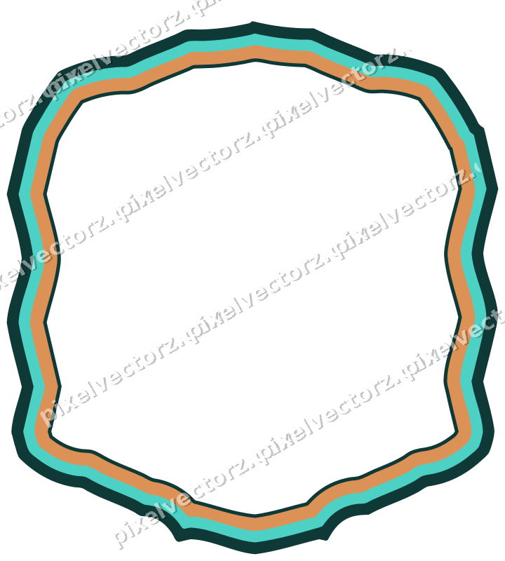 Decorative line art frame in orange and teal with label plaque