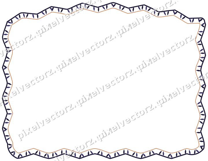 Decorative line art frame in orange and blue with label plaque