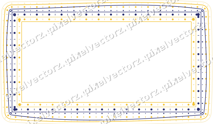 Decorative line art frame in dark blue and amber with label plaque