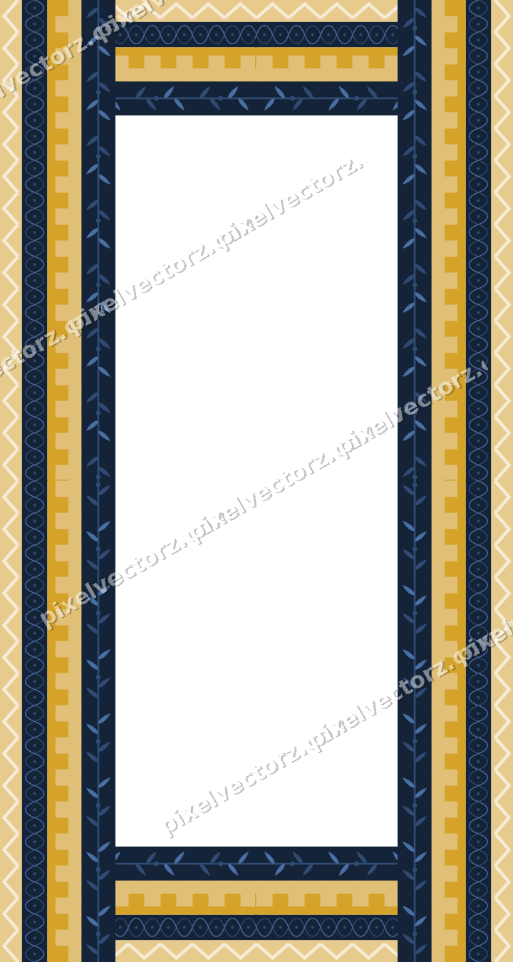 Decorative picture frame border in dark blue and amber with arabesque
