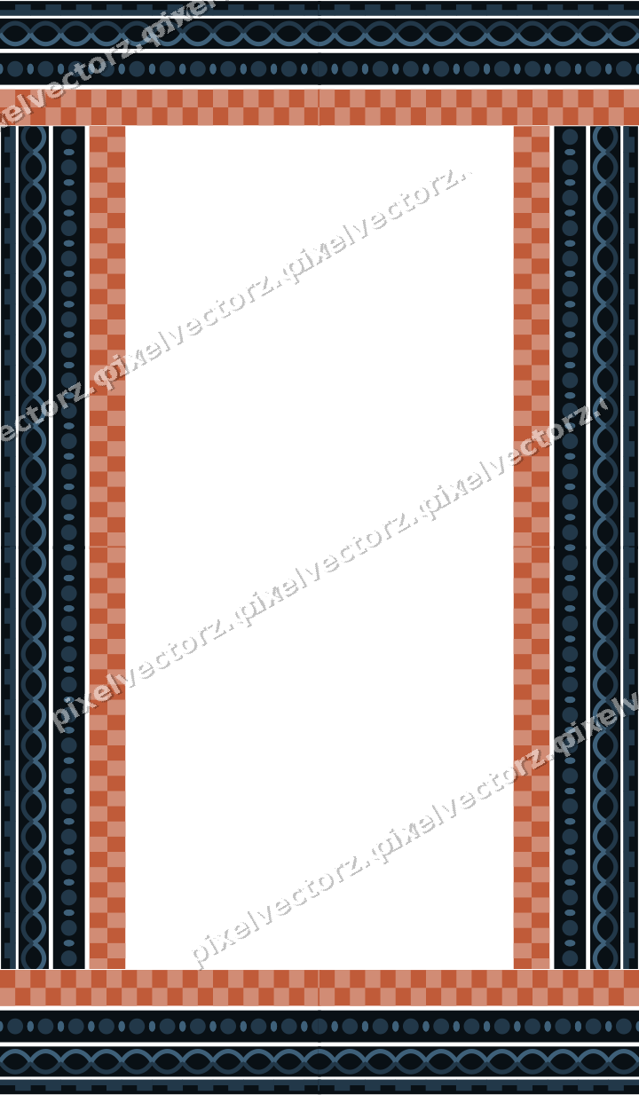 Decorative picture frame border in orange and cyan with step band