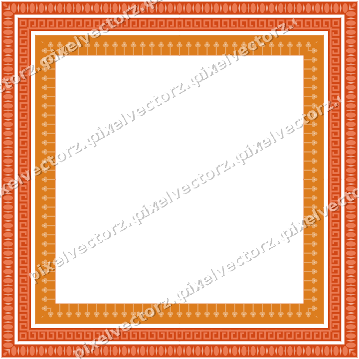 Decorative picture frame border in red and orange with trefoil band