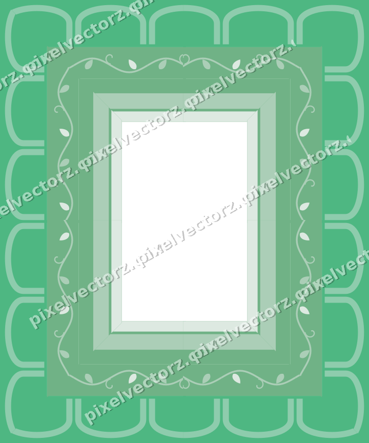 Decorative picture frame border in green and teal with arcade frieze