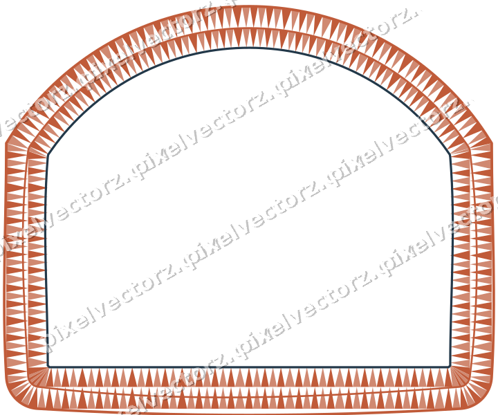 Decorative line art frame in orange and cyan with label plaque