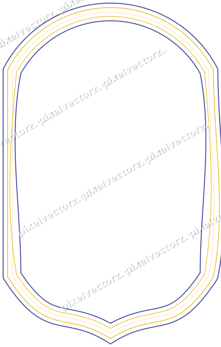 Decorative line art frame in dark blue and amber with label plaque