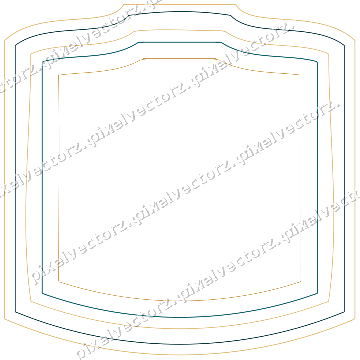 Decorative line art frame in amber and dark teal with label plaque